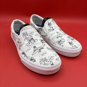 Vans Low Tide Classic Slip-On Skeleton Surfer Beach White Canvas Shoes M7.5/W9